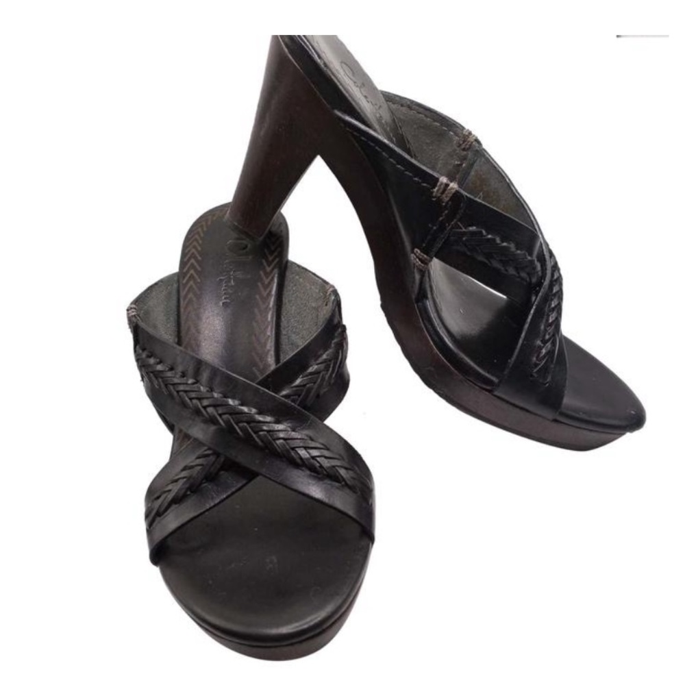 Cole Haan Leather Braided Black Wooden Heel
